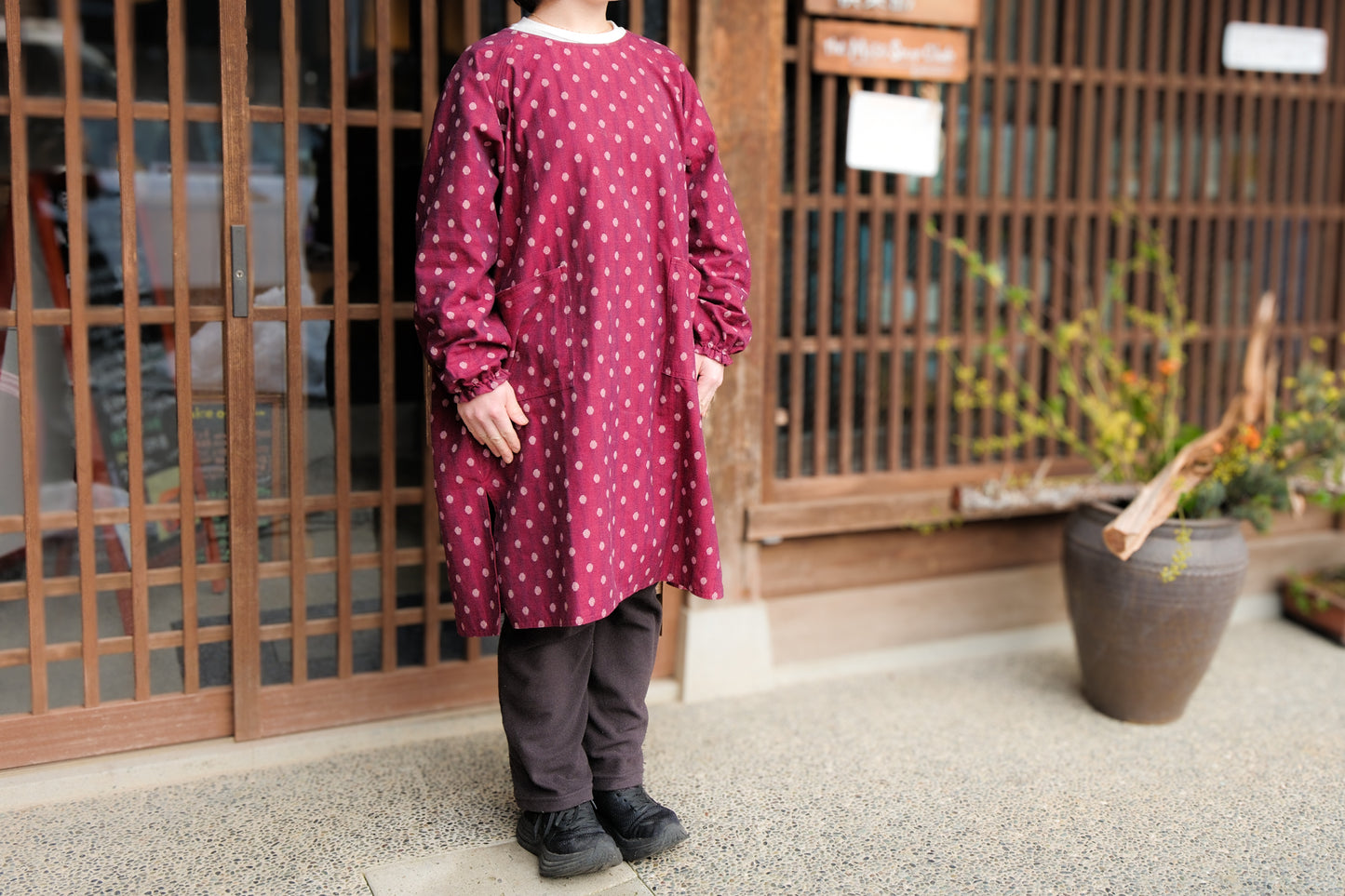 久留米絣 割烹着 大長大判(large)